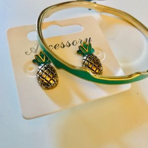 Teal Pineapple Post Earrings & Bangle Bracelet🍍🍍